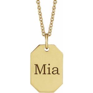 14K Yellow Gold 16.37 X 9.17 Mm 16-18 In Polished Engravable Dog Tag Necklace