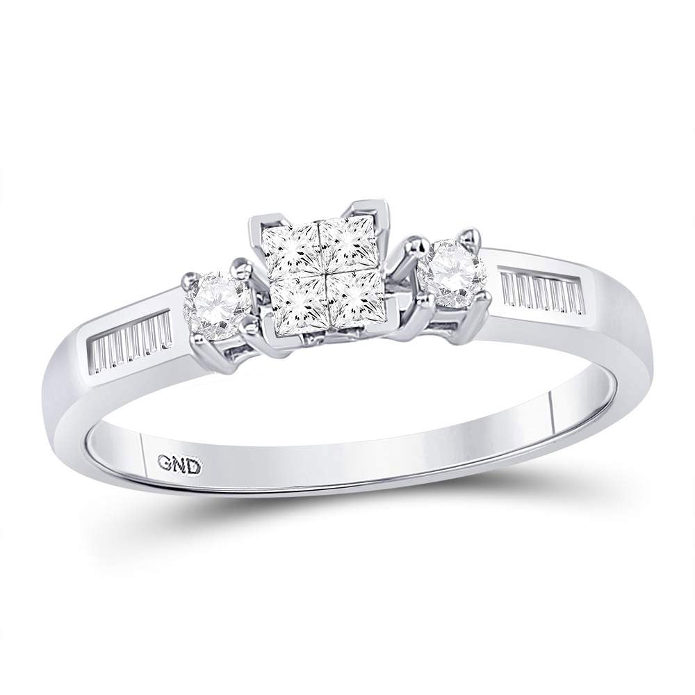 10K White Gold Princess Diamond Bridal Wedding Ring Band Set 3/8 Cttw, Womens Size: 5-10