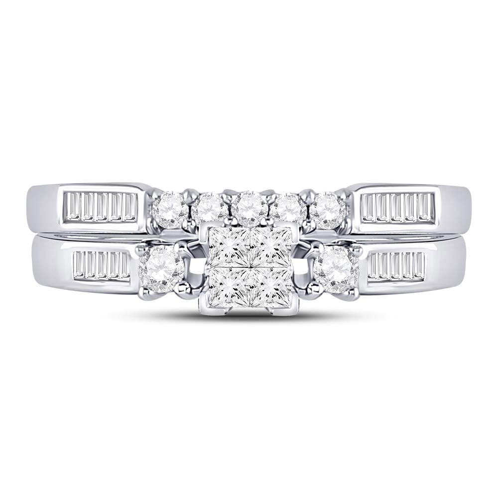 10K White Gold Princess Diamond Bridal Wedding Ring Band Set 3/8 Cttw, Womens Size: 5-10