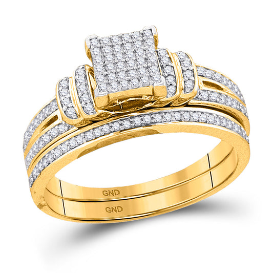 10K Yellow Gold Round Diamond Bridal Wedding Ring Band Set 1/3 Cttw, Womens Size: 5-10