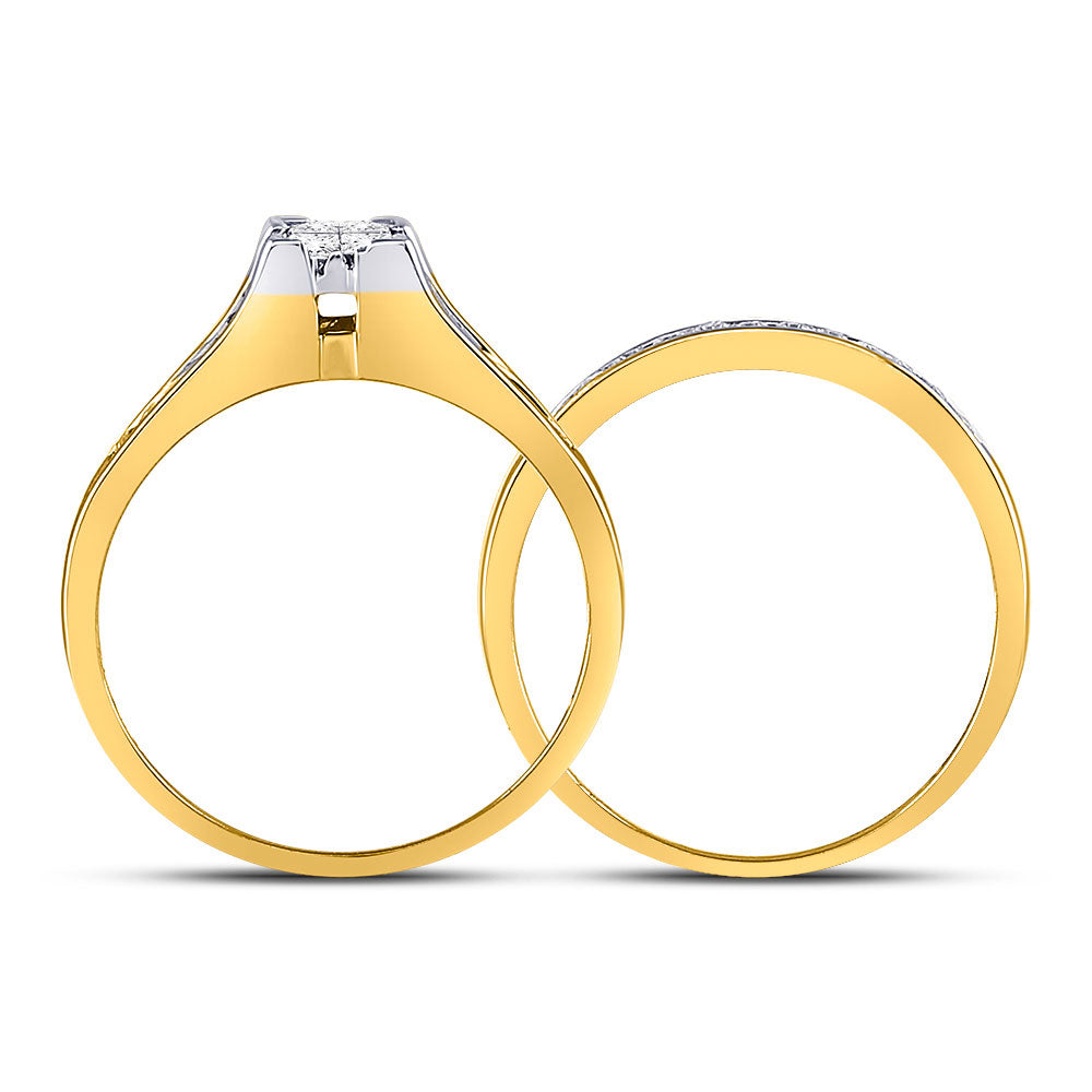 10K White Or Yellow Gold Princess Diamond Bridal Wedding Ring Band Set , Womens Size: 5-10