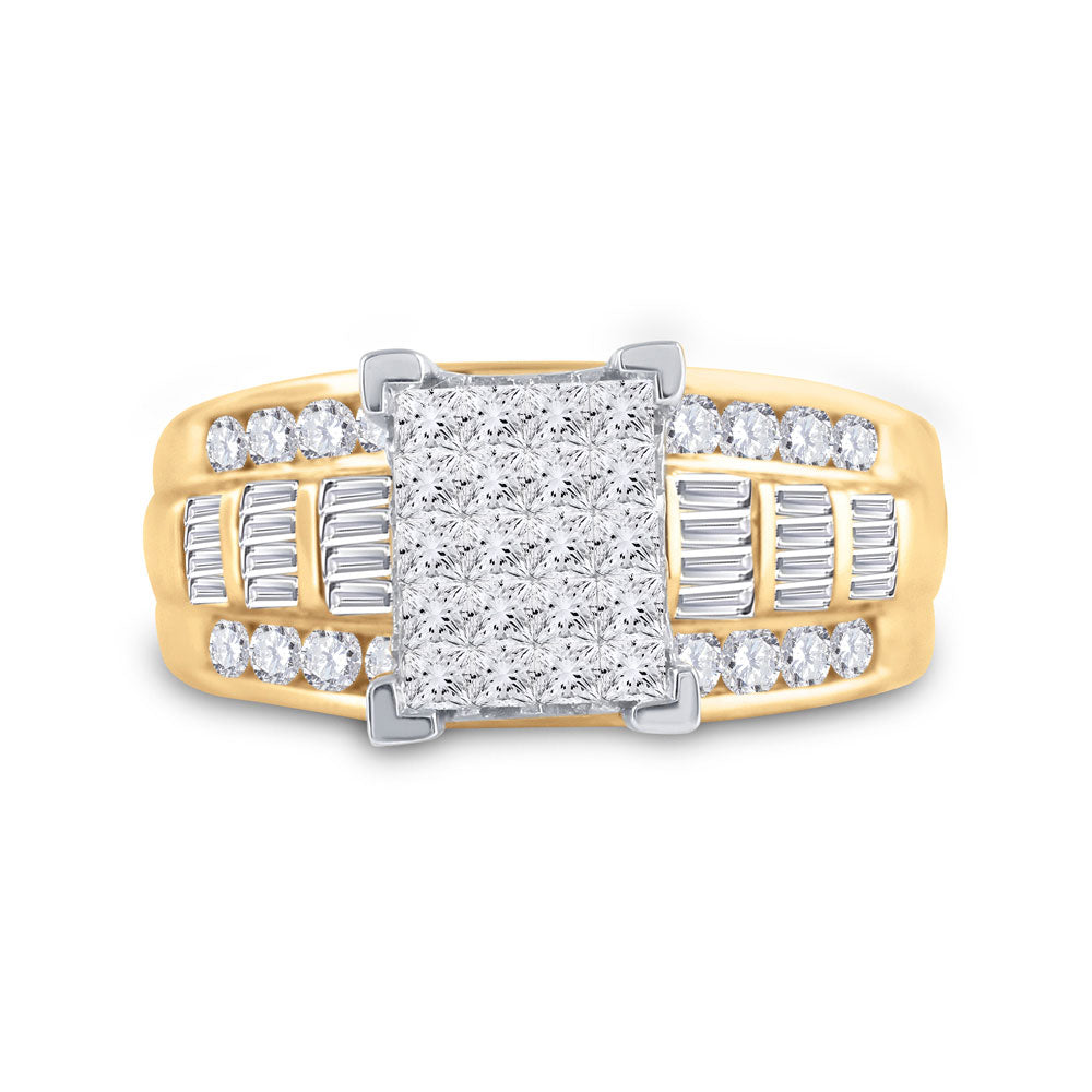 10K Yellow Gold Princess Diamond Cluster Bridal Wedding Engagement Ring 1-1/2 Cttw, Womens Size: 5-10