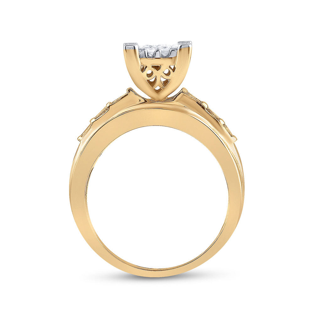 10K Yellow Gold Princess Diamond Cluster Bridal Wedding Engagement Ring 1-1/2 Cttw, Womens Size: 5-10