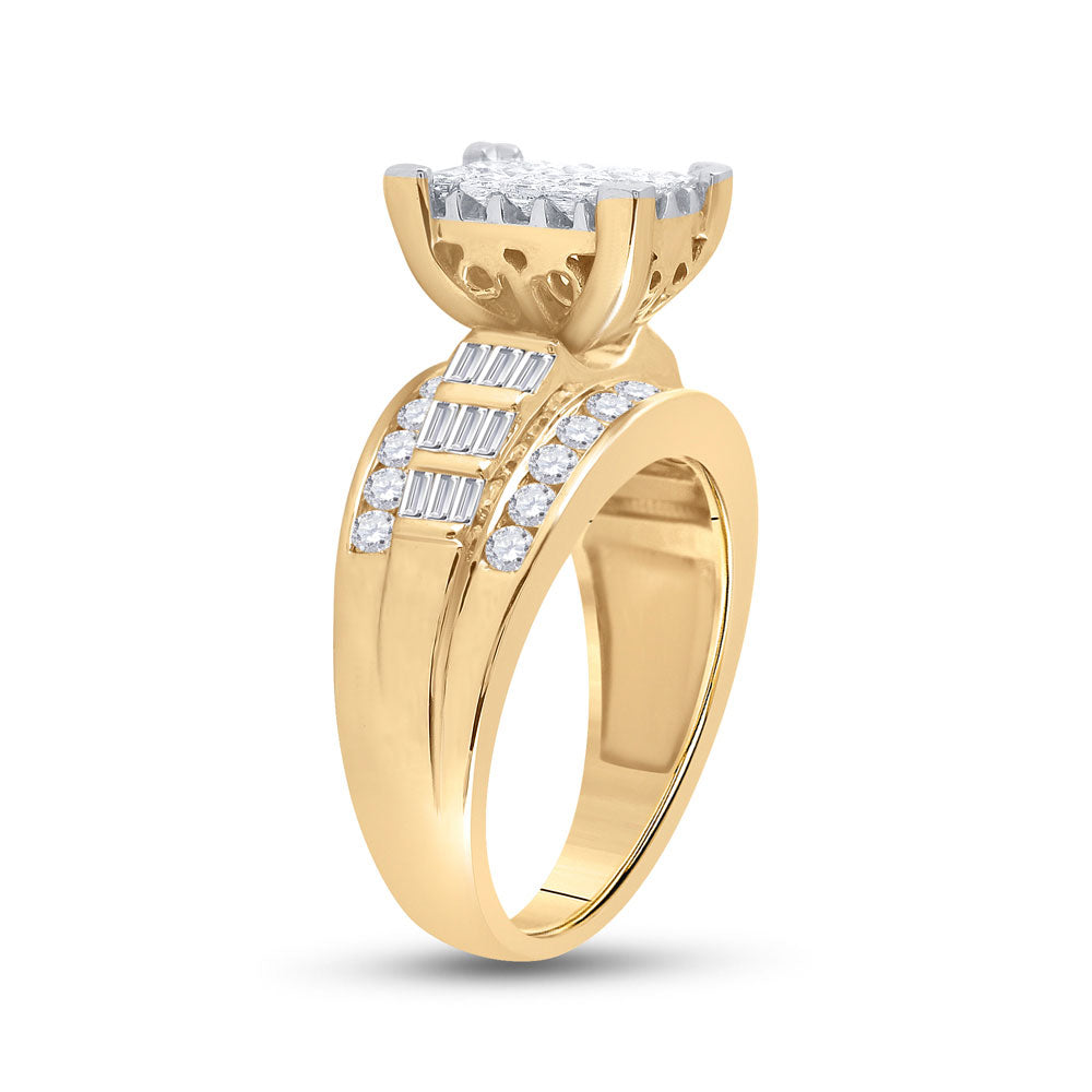 10K Yellow Gold Princess Diamond Cluster Bridal Wedding Engagement Ring 1-1/2 Cttw, Womens Size: 5-10