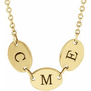 14K Yellow Gold 3 Disc 7 X 5 Mm 18 In Polished Engravable Oval Disc Family Necklace