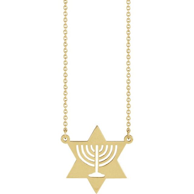 14K Yellow Gold 18.9 X 18.9 Mm 18 In Polished Menorah Necklace
