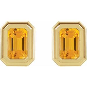 14K Yellow Gold Emerald 5 X 3 Mm Solitaire Bezel-Set Earrings