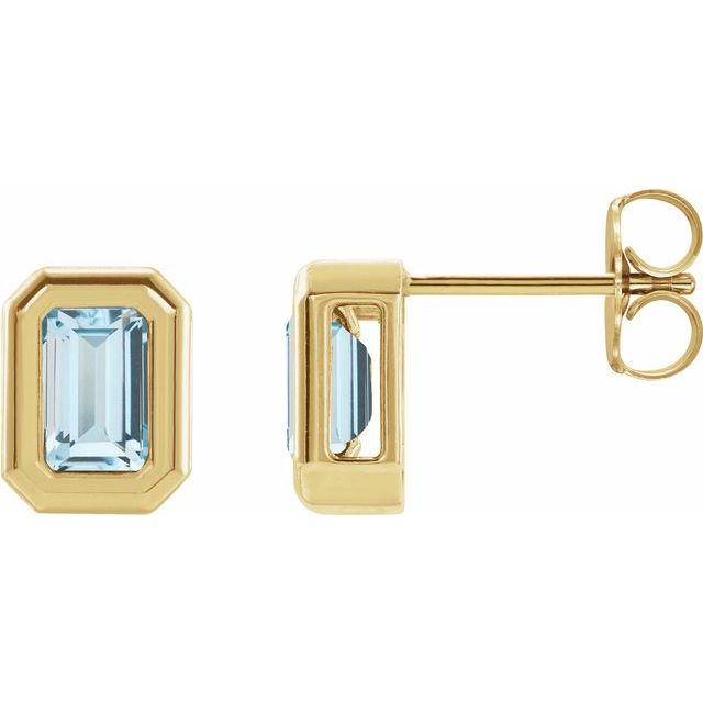 14K Yellow Gold Emerald 5 X 3 Mm Friction Backs Polished Solitaire Bezel-Set Earrings