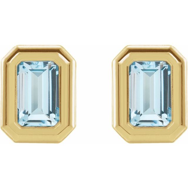 14K Yellow Gold Emerald 5 X 3 Mm Friction Backs Polished Solitaire Bezel-Set Earrings