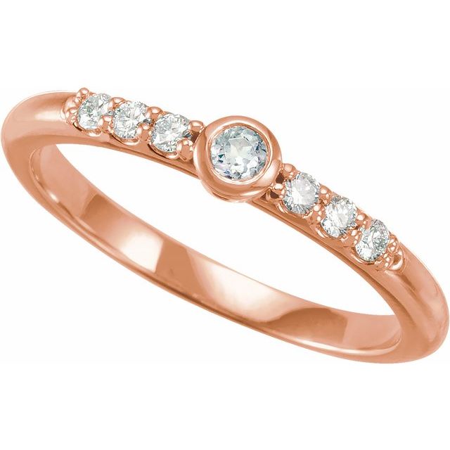 14K Yellow Or Rose Gold Round 2.5 Mm Polished Natural Blue Sheen Moonstone And 1/6 Ctw Natural Diamond Stackable Ring, Size 7