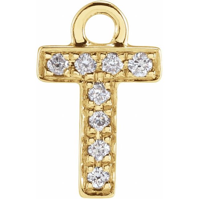 14K Yellow Or White Or Rose Gold Round I1, H+ Polished Natural Diamond Initial Dangle