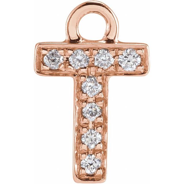 14K Yellow Or White Or Rose Gold Round I1, H+ Polished Natural Diamond Initial Dangle