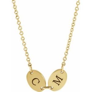 14K Yellow Gold 2 Disc 7 X 5 Mm 18 In Polished Engravable Oval Disc Family Necklace