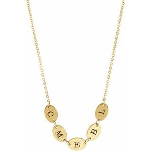 14K Yellow Gold 5 Disc 7 X 5 Mm 18 In Polished Engravable Oval Disc Family Necklace