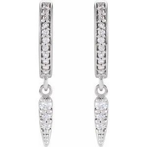 14K White Gold Round 1/5 Ctw Natural Diamond Hinged Hoop Dangle Earrings