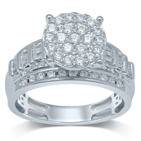10K White Gold 0.99- 1.04 Cttw Baguette Diamond Cindrella Round Ring