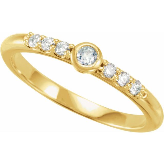 14K Yellow Or Rose Gold Round 2.5 Mm Polished Natural Blue Sheen Moonstone And 1/6 Ctw Natural Diamond Stackable Ring, Size 7