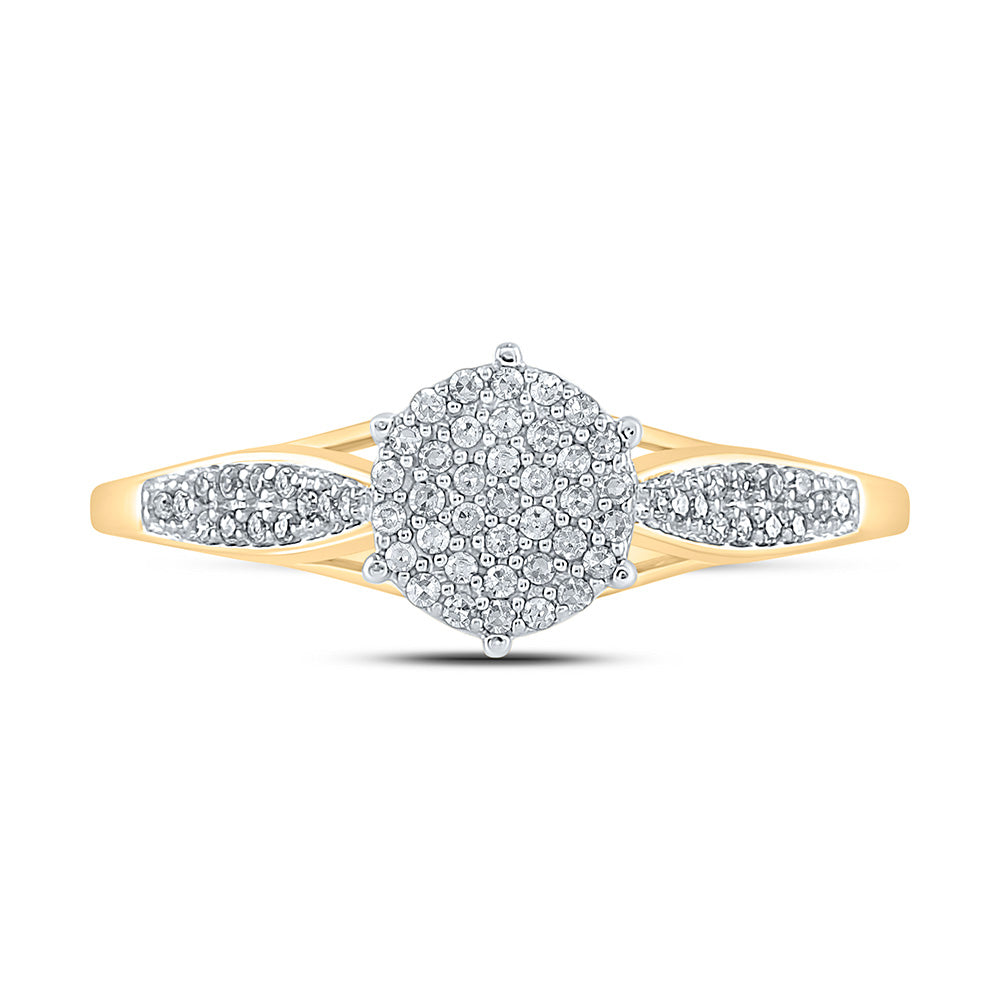 10K Yellow Gold Womens Round Diamond Cluster Ring 1/5 Cttw, Womens Size: 5-10