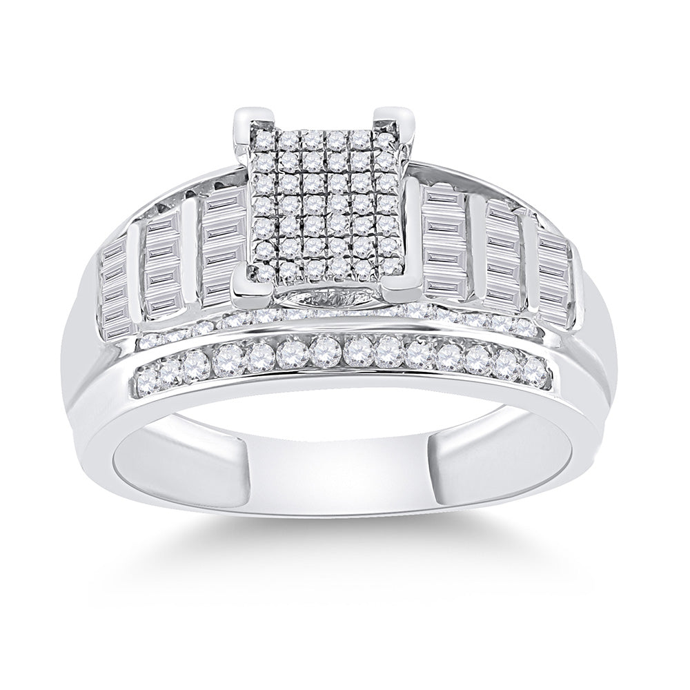 Sterling Silver Round Diamond Cluster Bridal Wedding Engagement Ring 3/8 Cttw, Womens Size: 5-10