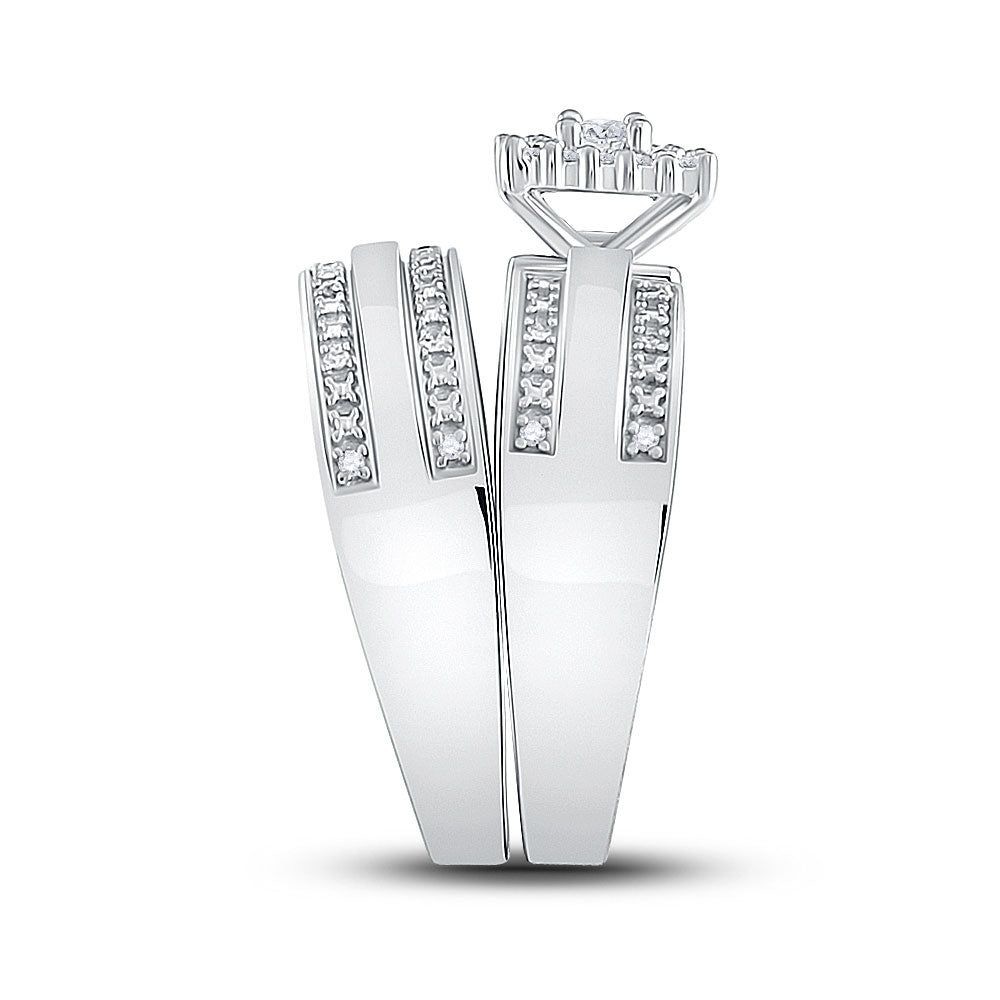 Sterling Silver His Hers Round Diamond Solitaire Matching Wedding Set 1/4 Cttw, Womens Size: 5-10, Mens Size: 7-13