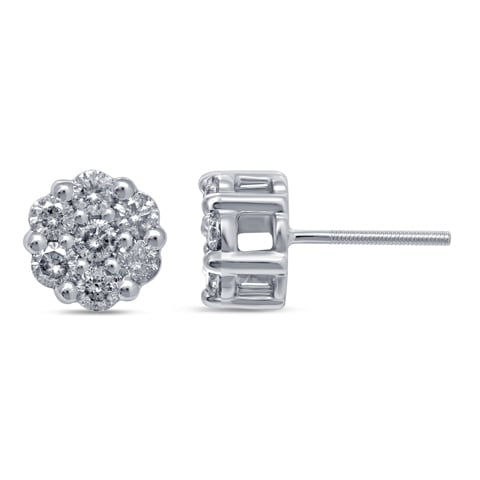 10K White Gold 0.96-1.10 Cttw Diamond Flower Earring