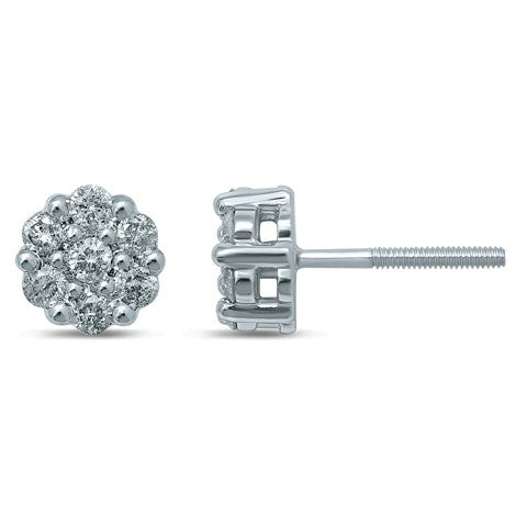 10K White Gold 0.24-0.28 Cttw Diamond Flower Earring