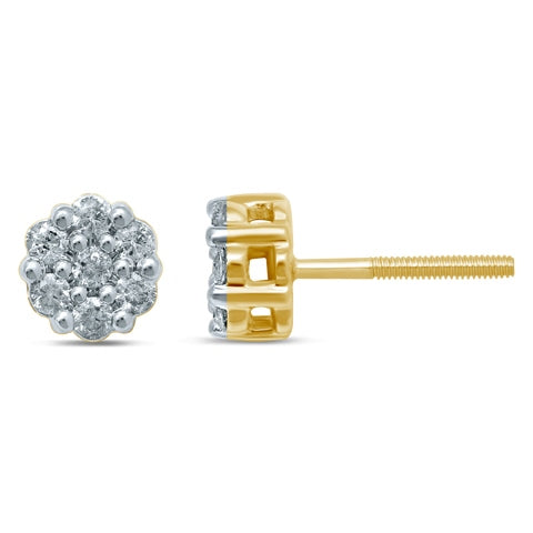 10K Yellow Gold 0.30-0.37 Cttw Diamond Flower Earring