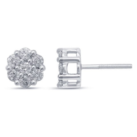 10K White Gold 0.71-0.80 Cttw Diamond Flower Earring