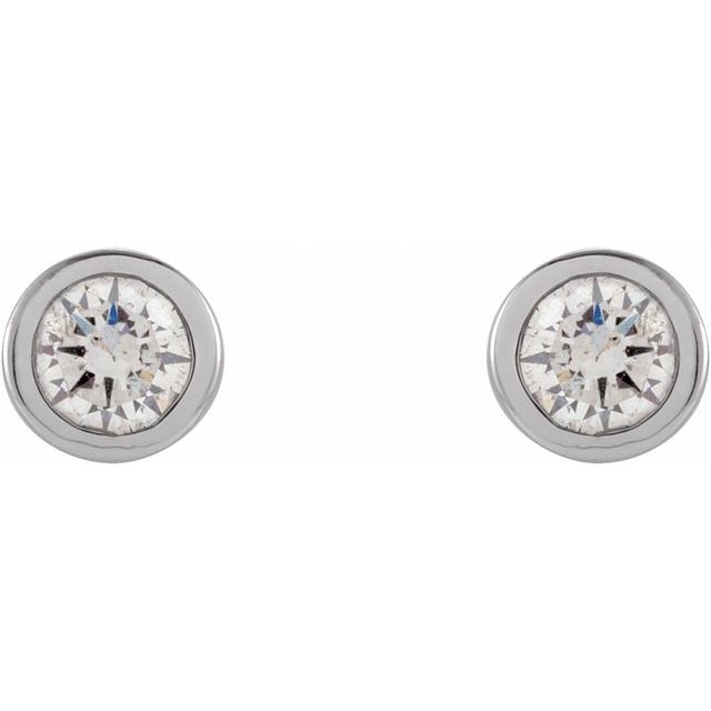 14K Yellow Or White Or Rose Gold Or Platinum Pair Friction Polished Natural Micro Bezel-Set Earrings