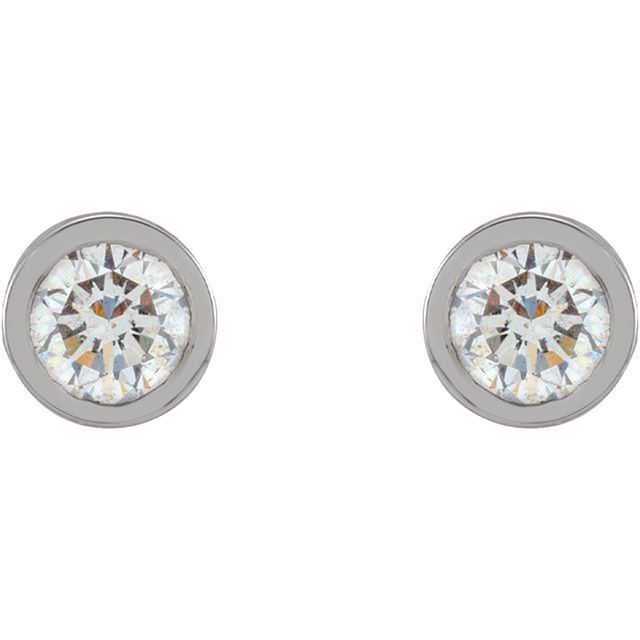 14K Yellow Or White Or Rose Gold Or Platinum Pair Friction Polished Natural Micro Bezel-Set Earrings
