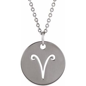 14K Yellow Or White Or Rose Gold Or Sterling Silver Polished Round Zodiac Necklace