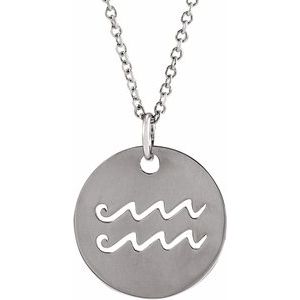 14K Yellow Or White Or Rose Gold Or Sterling Silver Polished Round Zodiac Necklace