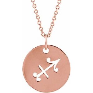 14K Yellow Or White Or Rose Gold Or Sterling Silver Polished Round Zodiac Necklace