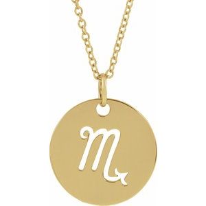 14K Yellow Or White Or Rose Gold Or Sterling Silver Polished Round Zodiac Necklace