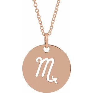 14K Yellow Or White Or Rose Gold Or Sterling Silver Polished Round Zodiac Necklace