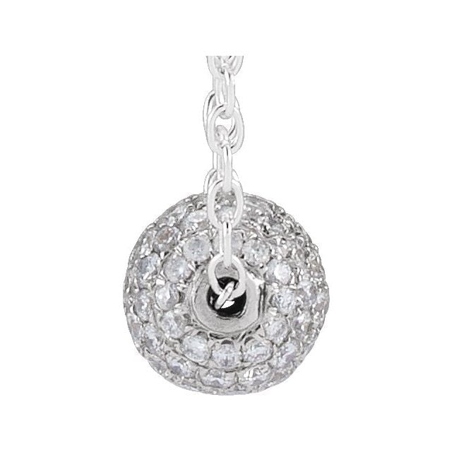 14K White Gold 6 Mm 16-18 In Polished 3/8 Ctw Natural Diamond Pave Ball Necklace