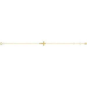 14K Yellow Gold 13 X 10 Mm 6 1/2-7 1/2 In Polished Engravable Petite Sideways Cross Bracelet
