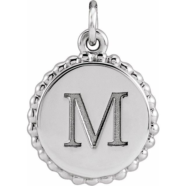 14K White Gold 18.3 X 13.8 Mm Polished Engravable Round Beaded Pendant
