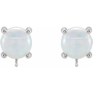 14K White Gold Round 7 Mm Natural Ethiopian Opal 4-Prong Cabochon Earring Top