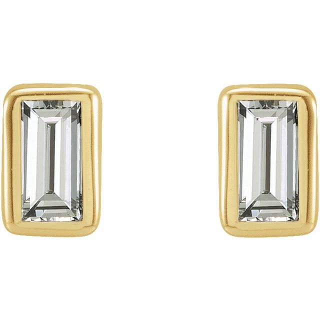 14K Yellow Or White Or Rose Gold Straight Baguette Friction Polished Natural Gemstone Bezel-Set Earrings