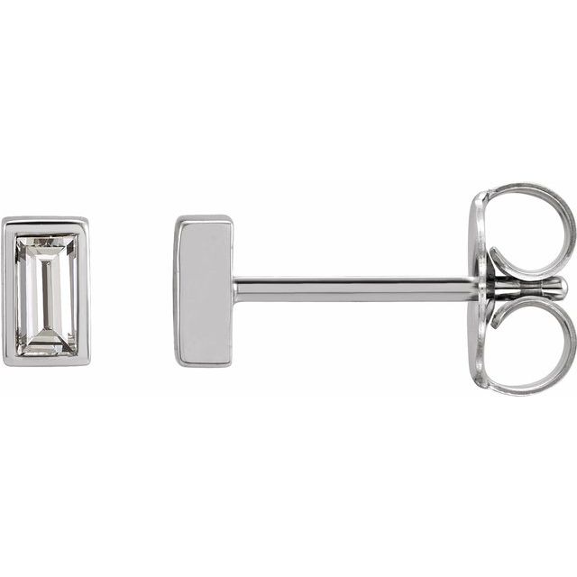 14K Yellow Or White Or Rose Gold Straight Baguette Friction Polished Natural Gemstone Bezel-Set Earrings