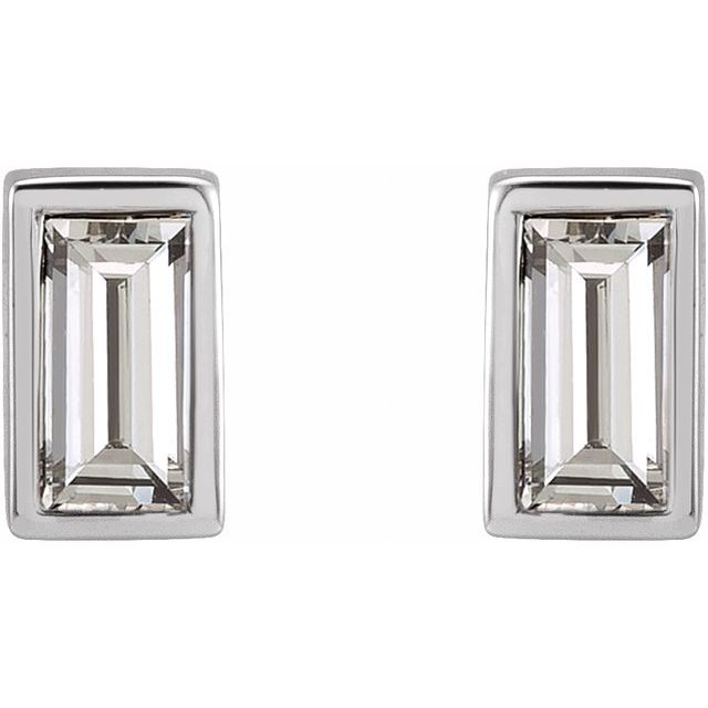 14K Yellow Or White Or Rose Gold Straight Baguette Friction Polished Natural Gemstone Bezel-Set Earrings