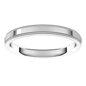 18K White Gold Stepped Edge Milgrain Flat Comfort Fit Edge Band