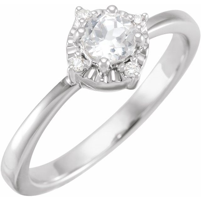 14K Rose Gold Or Sterling Silver Round 4.5 Mm I2, H+ Polished Lab-Grown Gemstone And .04 Ctw Natural Diamond Ring