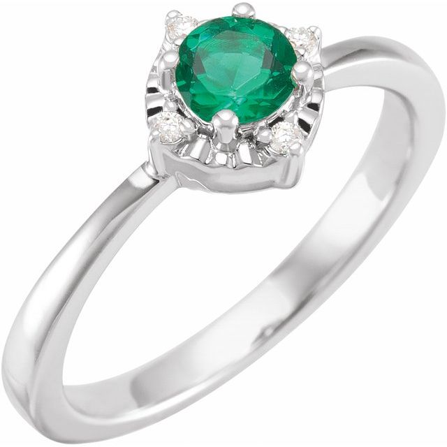 14K Rose Gold Or Sterling Silver Round 4.5 Mm I2, H+ Polished Lab-Grown Gemstone And .04 Ctw Natural Diamond Ring
