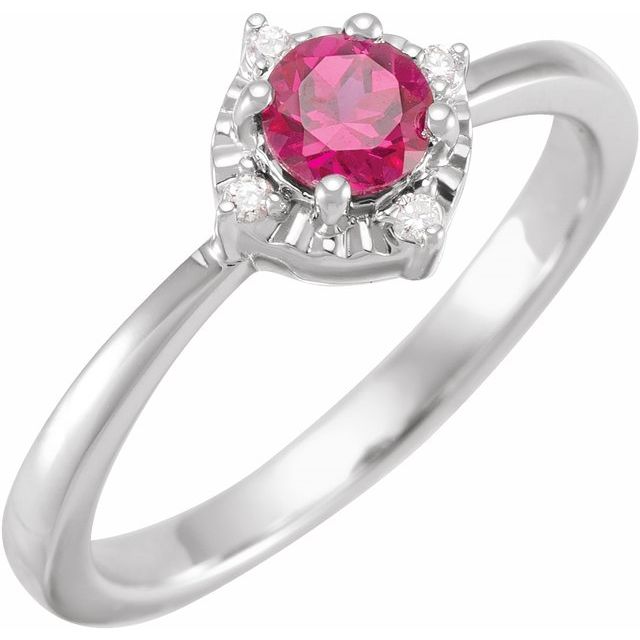 14K Rose Gold Or Sterling Silver Round 4.5 Mm I2, H+ Polished Lab-Grown Gemstone And .04 Ctw Natural Diamond Ring