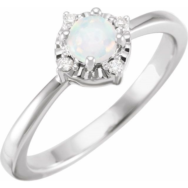 14K Rose Gold Or Sterling Silver Round 4.5 Mm I2, H+ Polished Lab-Grown Gemstone And .04 Ctw Natural Diamond Ring