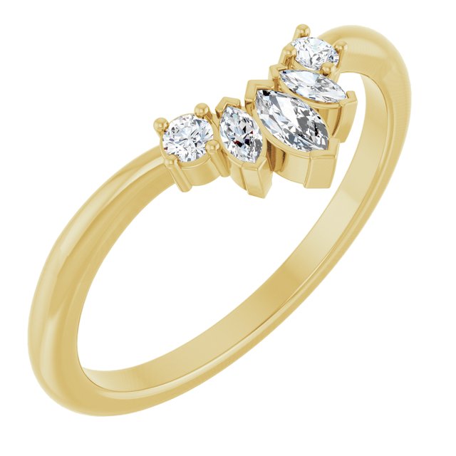 14K Rose Or White Or Yellow Gold Marquise 4 X 2 Mm Polished 1/6 Ctw Natural Diamond Accented Contour Band, Size 7