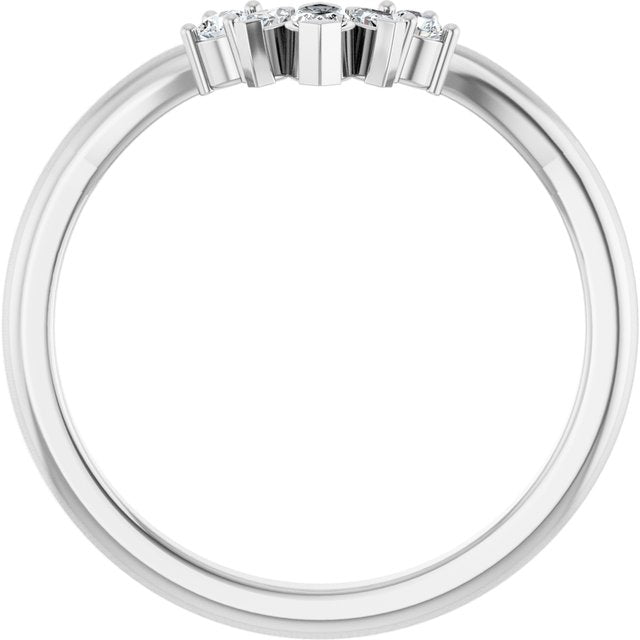 14K White Gold Marquise 4 X 2 Mm Polished 1/6 Ctw Lab Grown Diamond Accented Contour Band, Size 7