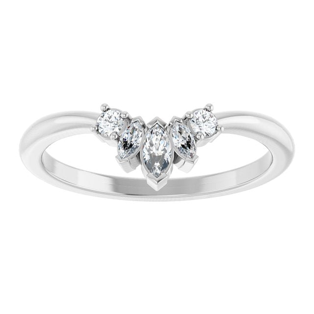 14K White Gold Marquise 4 X 2 Mm Polished 1/6 Ctw Lab Grown Diamond Accented Contour Band, Size 7